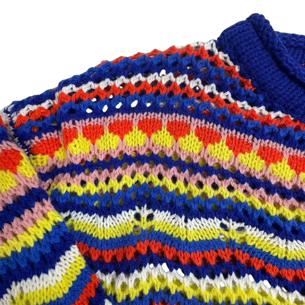 NWT Crochet Open Knit Colorful Striped Sweater Boho Beginning Boutique S/M